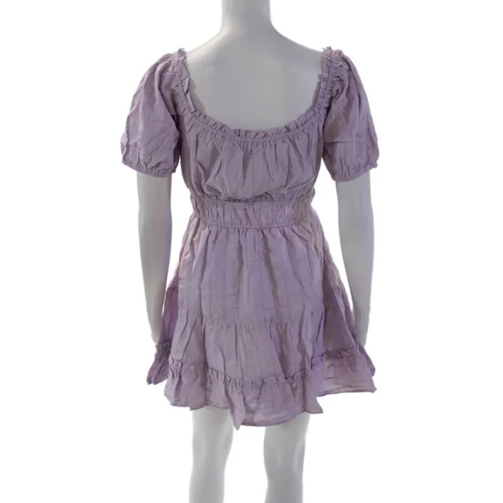 Lost + Wander Womens Short Sleeve Off Shoulder Mini Swing Dress Lilac Size XS